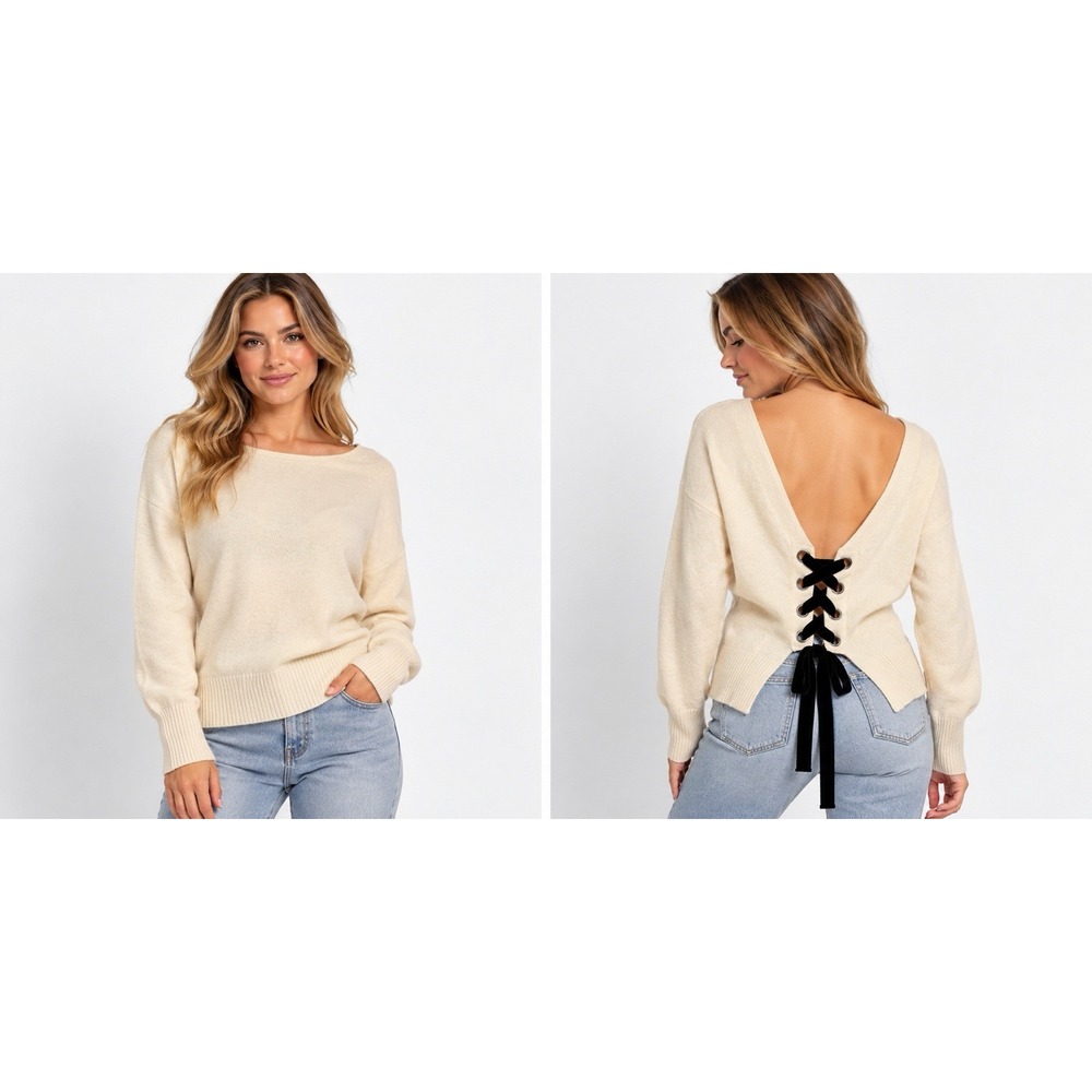 VICTORIA'S SECRET SEXY LACE-UP CORSET SWEATER COZY FALL WINTER SZ L